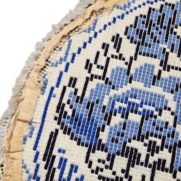 Vtg MCM 50s Latch hook Rug Circle‎ Blue Floral Handmade Cottage Shabby 32" Round - Picture 10 of 15